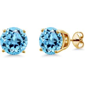 Gem Stone King 18K Yellow Gold Plated Silver 10MM Round Gemstone Birthstone Stud Earrings For Women Men in Kuwait