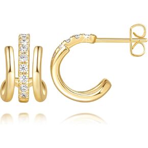 Gold Hoop Earrings for Women 14k Gold Earrings for Women Hoop Stud Earring for Womens Hoops with Spiral Design and Cubic Zirconia Inlay Hoops Earring for Womens in Saudi Arabia