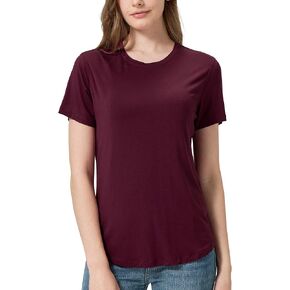 netdraw Women's Soft Bamboo Viscose T-Shirt, Curved Hem Crew Neck Short Sleeve Moisture Wicking Casual Sleep Pajama Tops in Kuwait
