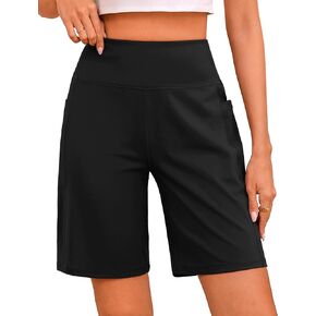 Quenteen Women's Bermuda Long Shorts 9" High Waisted Walking Athletic Workout Yoga Knee Length Shorts for Women in Kuwait