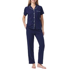 Women's Petite Cotton Pajama Set Short Sleeve Button Up Pjs with Short Inseam Pants & Pockets 2-Piece Lounge Set in Kuwait