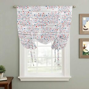 4th of July Tie Up Curtains for Window, Independence Day Farmhouse Wooden Grain Thermal Insulated Balloon Shade Adjustable Rod Pocket Curtains Valance Panels for Kitchen Bathroom Café 42'' x 54'' in Saudi Arabia