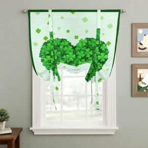 Saint Patrick's Day Tie Up Curtains for Window, Spring Lucky Grass Love Heart Thermal Insulated Balloon Shade Adjustable Rod Pocket Curtains Valance Panels for Kitchen Bathroom Café 42'' x 45'' in Saudi Arabia