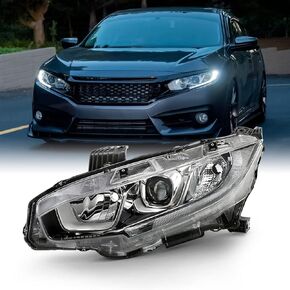 AKKON - يناسب 2016-2021 Honda Civic EX/EX-T/LX/EX-L/LX-P/DX [نوع الهالوجين] مصباح أمامي لجهاز العرض الأنبوبي الأيسر + الأيمن in Kuwait