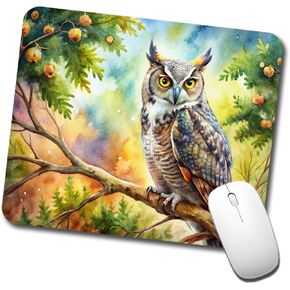 Great Horned Owl in Tree Watercolor Low Profile Mouse Pad Mat in Kuwait