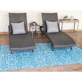 أنيق للتخييم 255083 5 أقدام × 8 أقدام بساط قابل للعكس، سجادة من القش البلاستيكي، سجادة أرضية كبيرة للأماكن الخارجية، عربة سكن متنقلة، فناء خلفي، نزهة، شاطئ، تخييم - حصيرة أوراق الشجر (فيروزي/أبيض) in Kuwait