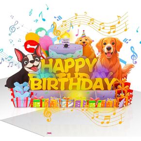 Dog Birthday Cards Pop Up 3D Cake - Music & Blow Out Candle Light, Dog Lover Greeting Card, Funny Cute Puppy Birthday Card Gifts for Men, Women, Boys, Girls, Dad, Mom, Friends, Husband, Wife in Kuwait