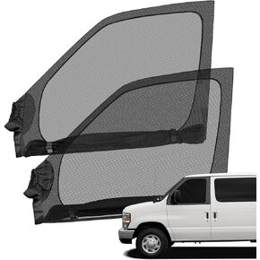 طبقة مزدوجة من النوافذ الجانبية، شاشة حشرات مغناطيسية للأبواب الأمامية، شاشة حشرات نافذة زوجية وستارة شمسية متوافقة مع Ford E-Series/Econoline/Club Wagon 2003-2021 in Kuwait