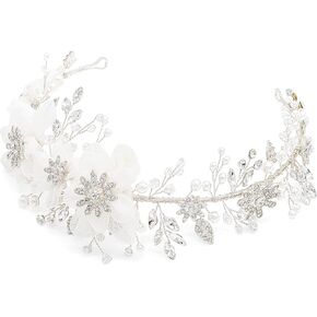 Oriamour Flower Girl Headpiece Ivory Tulle Flowers Wedding Headband for Girls Brides, Princess Pearl Hair Accessories for Birthday Party, First Communion Bridal Headpiece For Women in Kuwait