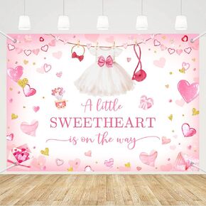 MEHOFOND 7x5ft Pink Sweetheart Baby Shower Backdrop A Little Sweetheart is on The Way Baby Shower Photography Background Pastel Valentine's Day Baby Shower Party Decoration Cake Smash Photo Props in Kuwait