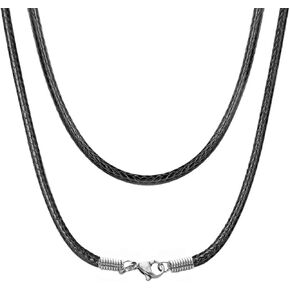 سلك قلادة 2 مم للرجال مع مشبك من الفولاذ المقاوم للصدأ، سلسلة حبل شمع من الجلد المقاوم للماء للقلادة 16 بوصة - 24 بوصة للنساء والرجال in Kuwait