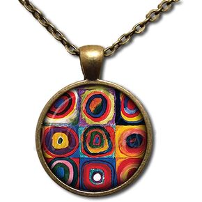 Kandinsky Farbstudie Quadrate Abstract Art Handmade ROUND Glass Pendant Necklace Jewelry in Kuwait