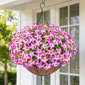 زهور صناعية معلقة واقعية للأماكن الخارجية مع سلة، مجموعة واحدة من الزهور الاصطناعية الخارجية المقاومة للأشعة فوق البنفسجية كبيرة الحجم، زهور صناعية كاملة للأماكن الخارجية زهور معلقة وهمية للشرفة، الباب الأمامي، الحديقة in Kuwait