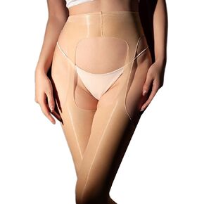 Women Shiny Oil Suspender Tights Open Crotch Sheer Seamless Pantyhose High Waist Stockings 5D in Saudi Arabia