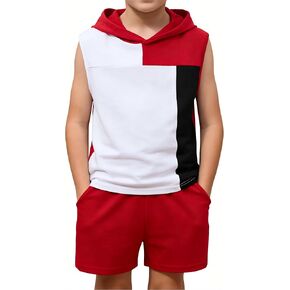 طقم ملابس للأولاد شورتات وقميص بدون أكمام بغطاء للرأس طقم ملابس للأولاد مقاس 7-14 سنة in Kuwait