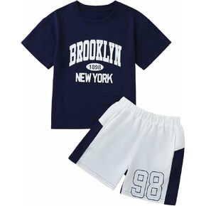 Hilinker Boys 2 Piece Outfits Short Sleeve Graphic Tee and Shorts Set with Pockets Summer Clothing Set in Saudi Arabia