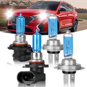 Fit for Hyundai Tucson 2019 2020 2021 High Performance Halogen Headlight Bulbs,9005 High Beam+ H7 Low Beam combo,100W,Ultra Bright,IP68, plug and play,5000K White Light,4 Pack in Kuwait