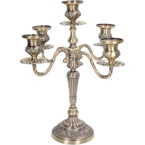 شمعدان معدني 5 شموع، حامل شمعدان بطول 25.4 سم و5 أذرع للشموع المستدقة، قطع مركزية حامل شموع قوطية عتيقة لديكور المنزل، وديكور المناسبات، والزفاف، والذكرى السنوية، والحفلات in Kuwait