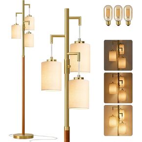 70" Dimmable Floor Lamp Wood Floor Lamps for Living Room Bedroom Mid Century Modern Floor Lamp Gold Standing Lamp Tall Lamps for Office Nursery Reading Elegant Stand Up Lamp, 3 Bulbs Included in Kuwait