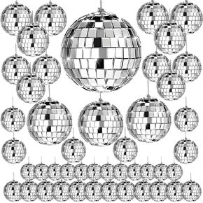46 PCS Disco Mirror Ball Reflective Mini Glass Hanging Decorations Assorted Silver 6 Inches Large Disco Ball for Wedding Dance Music Ballroom Hall Props Club Stage Backdrop Props (4 inch) in Kuwait