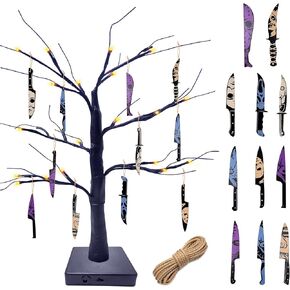 Black Tabletop Halloween Tree with Horror Movie Hanging Ornament 11 Pcs Mini Wooden Knife Decorations,Nightmare Before Christmas Decorations for Spooky Indoor Decor or Shelf Decor in Kuwait