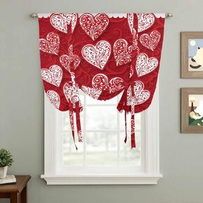 Valentine's Day Tie Up Curtains for Window, Red Love Heart Romantic Art Thermal Insulated Balloon Shade Adjustable Rod Pocket Curtains Valance Panels for Kitchen Bathroom Café 46'' x 63'' in Kuwait