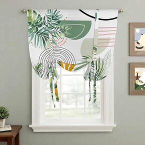 Tropical Summer Tie Up Curtains for Window, Boho Palm Leaves Botanical Watercolor Thermal Insulated Balloon Shade Adjustable Rod Pocket Curtains Valance Panels for Kitchen Bathroom Café 34'' x 45'' in Kuwait