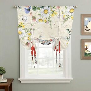 Gnomes Spring Floral Tie Up Curtains for Window, Daisy Pastoral Flowers Watercolor Thermal Insulated Balloon Shade Adjustable Rod Pocket Curtains Valance Panels for Kitchen Bathroom Café 42'' x 63'' in Kuwait