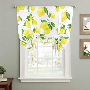 Yellow Lemon Tie Up Curtains for Window, Summer Botanical Watercolor Pastoral Thermal Insulated Balloon Shade Adjustable Rod Pocket Curtains Valance Panels for Kitchen Bathroom Café 52'' x 45'' in Kuwait