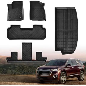 for Chevy Traverse Floor Mats 2018-2023 (only for 7 Seats), Custom Fit Floor Liner for Chevrolet Traverse All Weather TPE Custom Fit Floor Liner for Traverse 7 Seat 1st, 2nd and 3rd Row and Trunk in Kuwait
