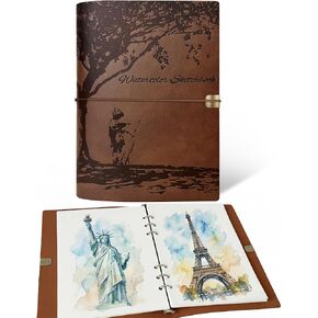 Jarowslly Watercolor Sketchbook, Leather Watercolor Journal, 9.06"x6.69", 140LB/300GSM, 24 Sheets, 48 Pages, 100% Cotton Watercolor Paper, Watercolor Book for Adults, Artists, Students (Light Brown) in Kuwait