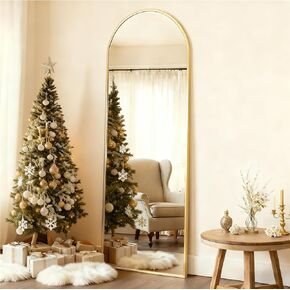 MISSDAY 64"x21" Arched Full Length Mirror, Gold Full Body Mirror with Stand, Floor Mirror Long Free Standing, Leaning or Hanging, Aluminum Thin Frame Wall-Mounted Mirrors Wall Mirrors for Bedroom in Kuwait