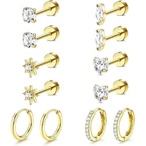 Incaton Hypoallergenic Gold Stud Earrings for Women 14k Gold Plated Surgical Stainless Steel Flat back Earrings Set Small Huggie Hoop Flatback Earring for Sensitive Ears Cartilage Piercing Jewelry in Kuwait