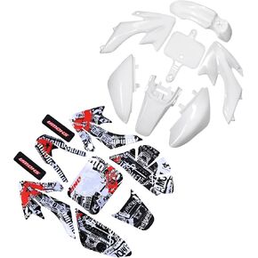 ABS Plastics Fender Fairing Body Work Kit with Graphics Decals for CRF50F XR50R CRF XR 50 SSR Chinese SSR 110cc 125cc Dirt Pit Bike (White) in Kuwait