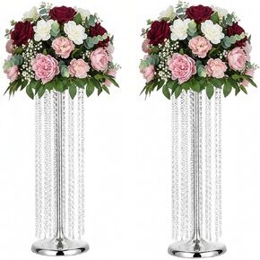 تقف زهرة ديكور الزفاف الفضية للقطع المركزية، ومزهريات الزهور الأنيقة مع بلورات أكريليك الثريا لقيادة الطريق، وتقف القطعة المركزية المعدنية بطول 27.5 بوصة لحفل زفاف وعيد الميلاد وديكور المنزل in Kuwait
