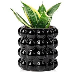 DILATATA Set of 2 Ceramic Planter Pots with Drainage Hole and Saucer, Round Flower Pot Hobnail Modern Planter Pots for Indoor & Outdoor Plants - 4 Inch & 6 Inch, Blue in Kuwait