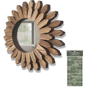 CEYAZYE مرآة حائط خشبية ديكور، مرآة خشبية ريفية ديكور 12 بوصة/30 سم Sunburst Boho مرايا معلقة لغرفة النوم وغرفة المعيشة والحمام ومدخل المزرعة هدية منزلية مع ملصقات لطيفة in Kuwait