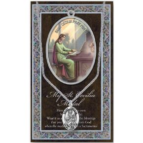 WJH St Cecilia Pewter Oval Medal with Continuous Loop Stainless Chain | Patron Saint of Musicians in Kuwait