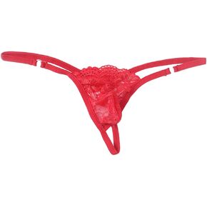 Men's Lace Frilly Sissy Panties Thong G-string Sexy Sheer Mesh Bikini Briefs Underwear Sissy Pouch for Men Red in Kuwait