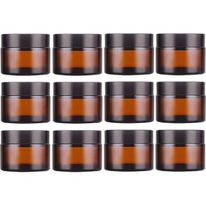 1 Oz Amber Round Glass Jars with Inner Liners and Gold Lids(24PCS) Empty Cream Containers Refillable Cosmetic Vials for Cosmetics, Lotions, Ointment, Body Scrubs & Balms in Kuwait
