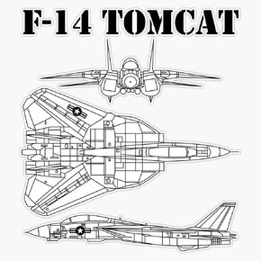 HOF Trading Vintage Black F14 Tomcat Airplane Schematic F-14 Jet Gear Vinyl Sticker Waterproof Decal Laptop Wall Window Bumper Sticker 5" in Kuwait