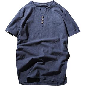 Linen Shirts for Men Short Sleeve V Neck Casual Summer Beach Clothes Lightweight Vacation Outfit Hawaiian Shirt in Kuwait