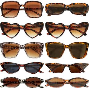 Dreamfox 10 حزمة مزيج نمط حزب النظارات الشمسية الكبار السائبة الكلاسيكية الرجعية ليوبارد النظارات الشمسية مجموعة للنساء الرجال خمر مجموعة النظارات الشمسية للسفر الشاطئ in Kuwait