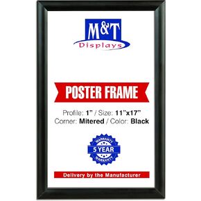 M&T Displays Snap Poster Frame 11x17 Inch 1" Aluminum Profile Front Loading Wall Mounting Photo Picture Document Certificate Sign Holder (1, Black) in Kuwait