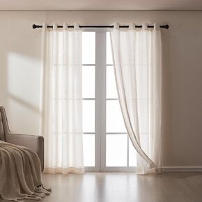 ستارة شفافة من الكتان من SLEEP ZONE بطول 63 بوصة ولوحتين لغرفة المعيشة، ستائر نافذة مرشحة للضوء بنمط الماس مع حلقة لمزرعة غرفة النوم، 42 بوصة عرض × 63 بوصة طول، بيج in Kuwait