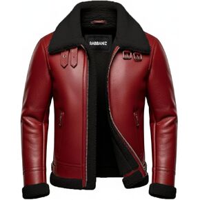 Men’s Christmas Leather Jacket, Santa Claus Faux Shearling Coat, Real Lambskin Winter Holiday Jacket in Kuwait