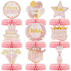 Rose Gold Centerpieces Birthday Tables Decorations 9pcs Pink Honeycomb Decor for Women Girls Kids in Saudi Arabia