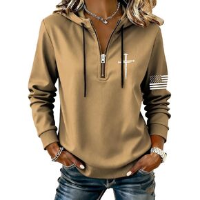 سويت شيرت نسائي من نوع Retro Faith Cross بسحاب متقاطع مع العلم الأمريكي in Kuwait