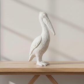 White Ceramic Pelican Statue - Contemporary Coastal Distressed White Decorative Pelican Sculpture for Home or Office Decor - Beach Theme Decor Table Accent in Kuwait