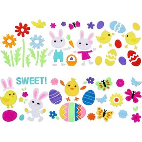Easter Gel Window Clings (6 Sheets), Large Jelly Stickers Bunny Chick Egg Party Decorations Spring Holiday Gel Sticks Home Decals in Saudi Arabia